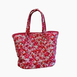 Under One Sky Quilted Floral Tote Bag, Reversible Pink White "Chicks & Chucks"